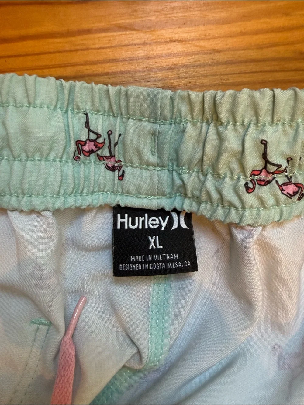 Hurley Men’s Light Blue Swim Trunks with Pink Flamingo Print